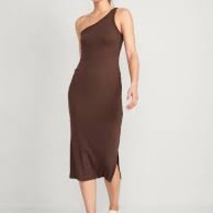 Old Navy Active Brown One Sleeve Sleeveless Ribbed Midi Ultralite Dress Medium